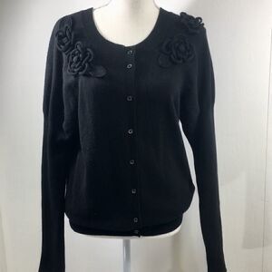 Love Moschino Black Buttoned Flower Cardigan. 6